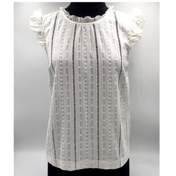 J. Crew Tops - J. CREW White Eyelet Ruffle Mock Neck Top SZ 4